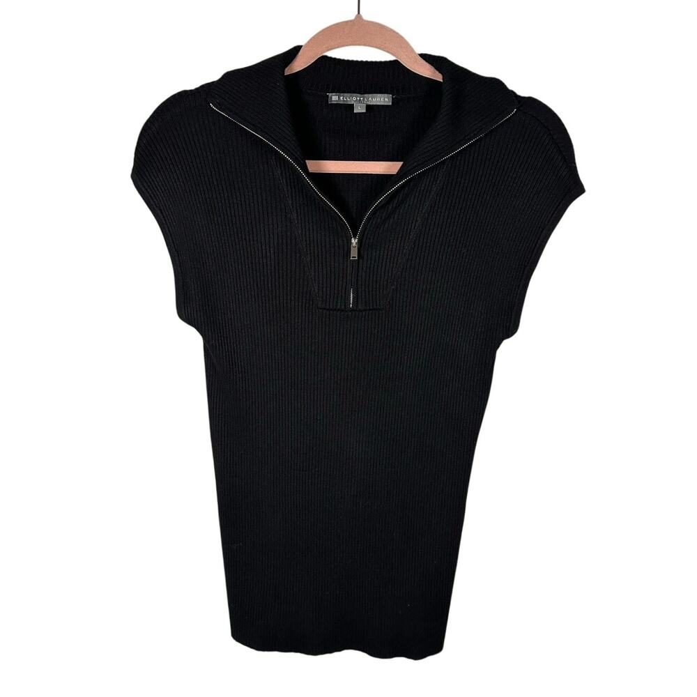 Elliot Lauren Black 3/4 Zip Sleeveless Ribbed Sweater Blouse Women's Large